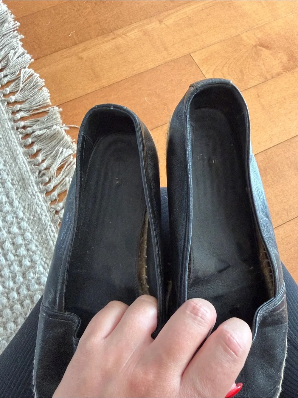Yves Saint Laurent Black Leather Espadrille Flats with Natural Jute Toecaps
